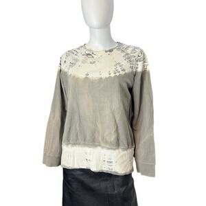 Monrow Grey White Tie Dye Cotton Long Sleeve Knit Top Size M